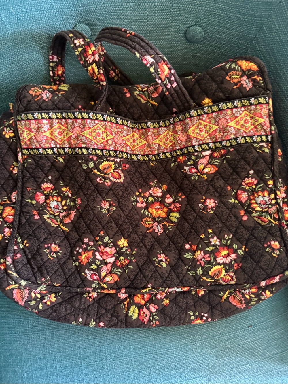 Vera Bradley Vintage Chocolat brown floral Quilted Shoulder Bag - Picture 8 of 9